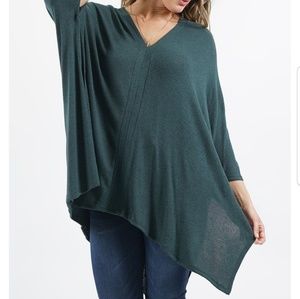 Hunter Green V-Neck Melange Oversize Poncho - Wome